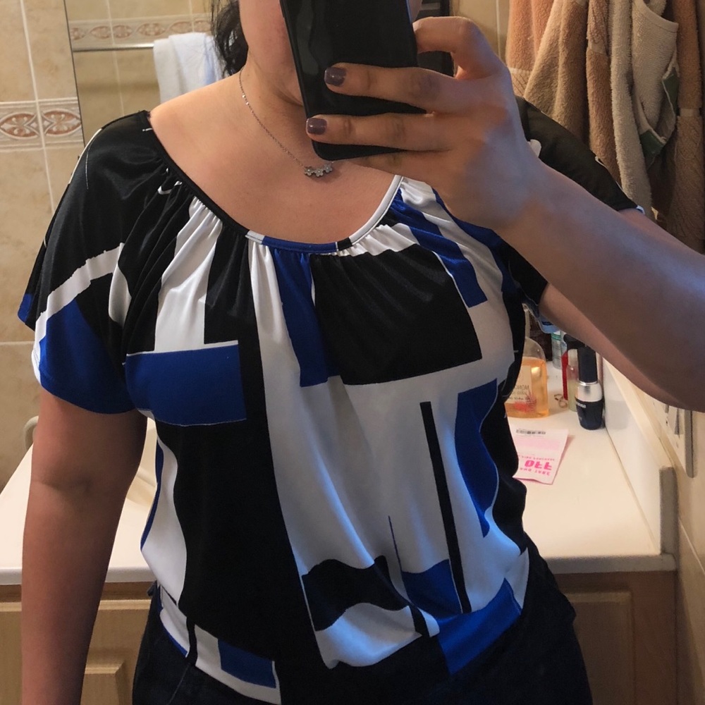 Blouse- Blue/Black/White Size M